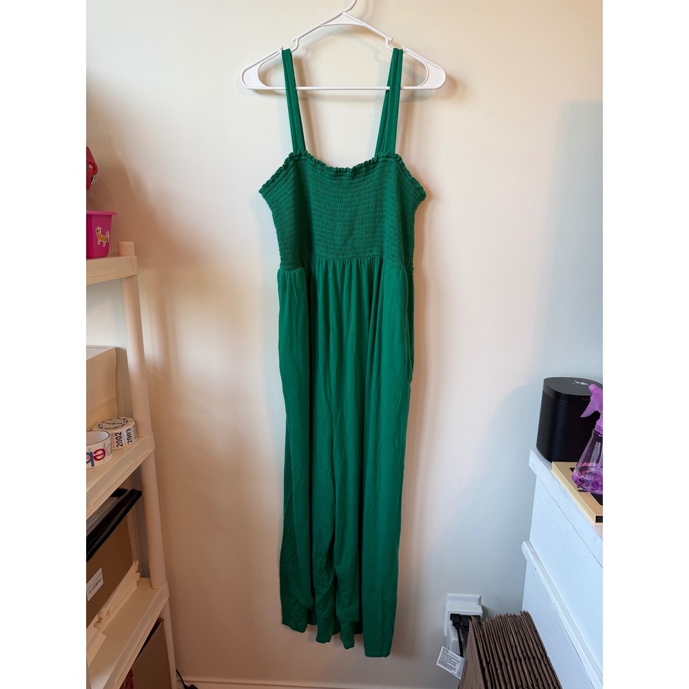 Isabel Maternity by Ingrid & Isabel Green Smocked Wide Leg Jumpsuit XXL